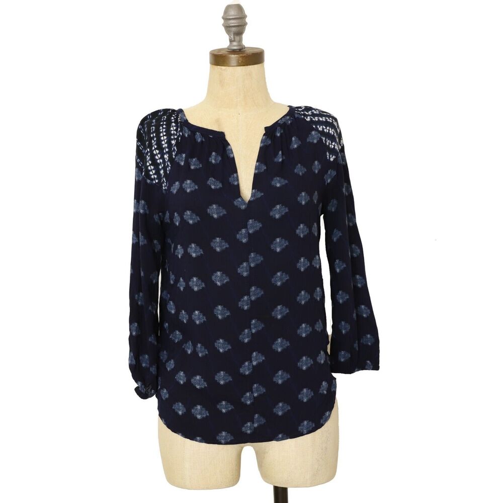 VELVET Anthropologie Printed Blouse XS Rayon Woven Shirt 3/4 Sleeve EUC B83